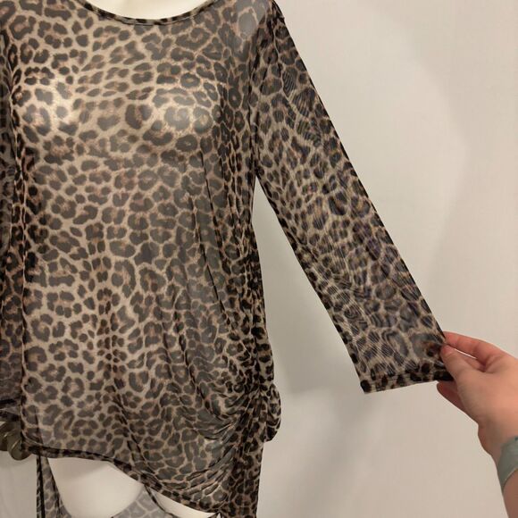 Y2K Paradiso size Medium Made in USA Vintage Cheetah Print Sheer Tunic Dress Top - Picture 4 of 8